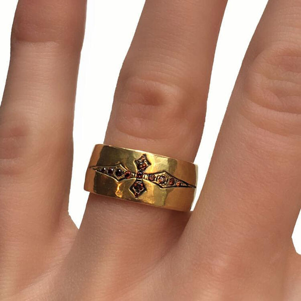 Hammered Cross Wedding Ring
