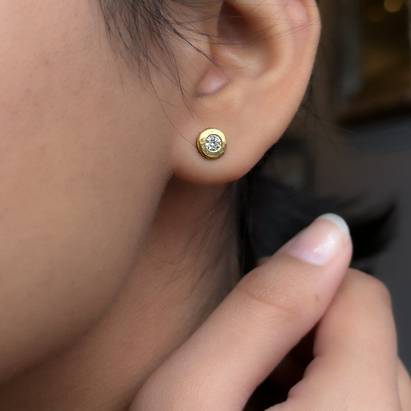 Diamond Studs in Hammered Gold