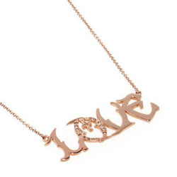 Rose gold love necklace, custom nameplates 