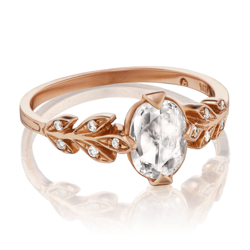 Rose Cut Diamond Leaf Engagement Ring
