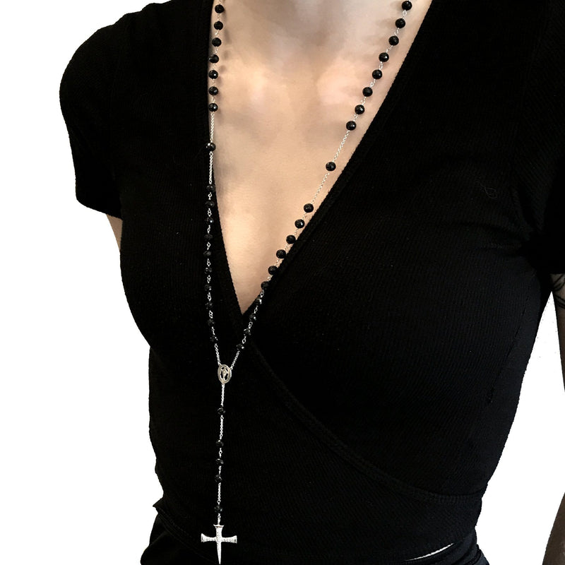 Black Religious Cross Pendant Black Glitter Matte Agate - Temu
